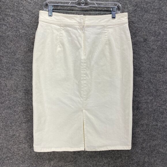 Lands' End Skirt Women 8 White A-Line Midi Mid Rise Zipper Cotton Pockets Denim - Picture 2 of 10